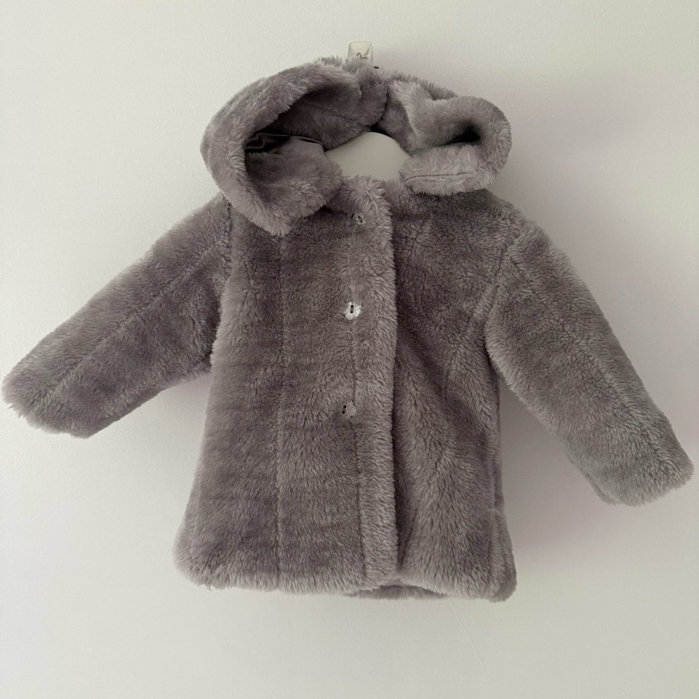 Cozy Gray Faux Fur Kids Coat size 6-12 months